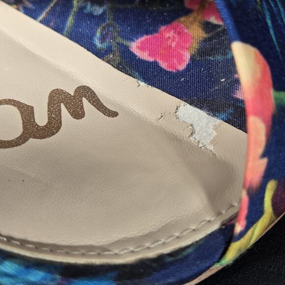 Sam Edelman Yaro Shoes Womens Size 7.5 Floral Blue Block Heel Sandal Ankle Strap - Picture 13 of 13